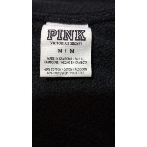Victoria Secret PINK Pullover Womens Sz Medium 1/4 Zip Black Varsity Love Print* - Picture 16 of 16